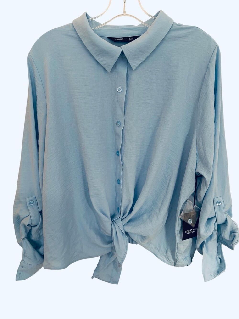 Simply Vera Vera Wang Blue Front Tie Button Up Top Sz XXL NWT
